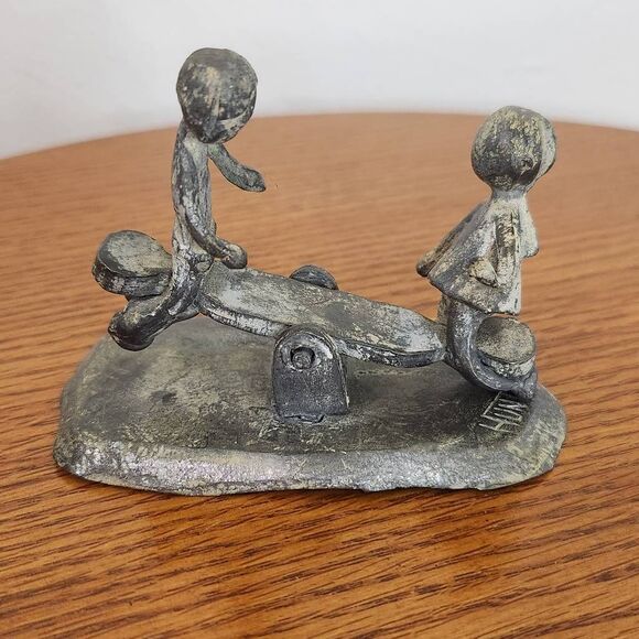 Hunter Pewter Children on Seesaw Figurine Vintage Pewter Figure - Picture 1 of 8